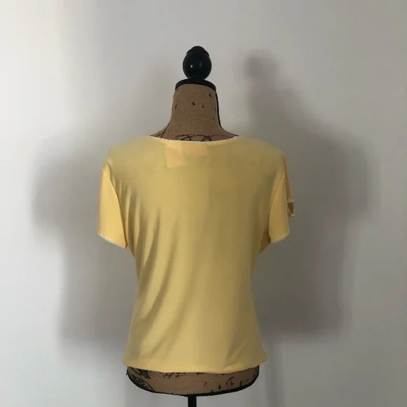 ⭕️ PRICE FIRM O Oscar de la Renta Small Petite Buttercup Yellow Short Sleeve Top - Picture 4 of 6